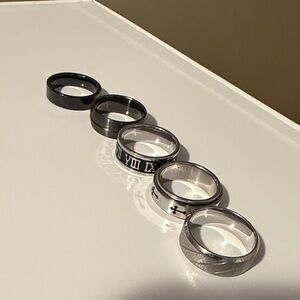 Stylish Silver and Black Men's Rings Set